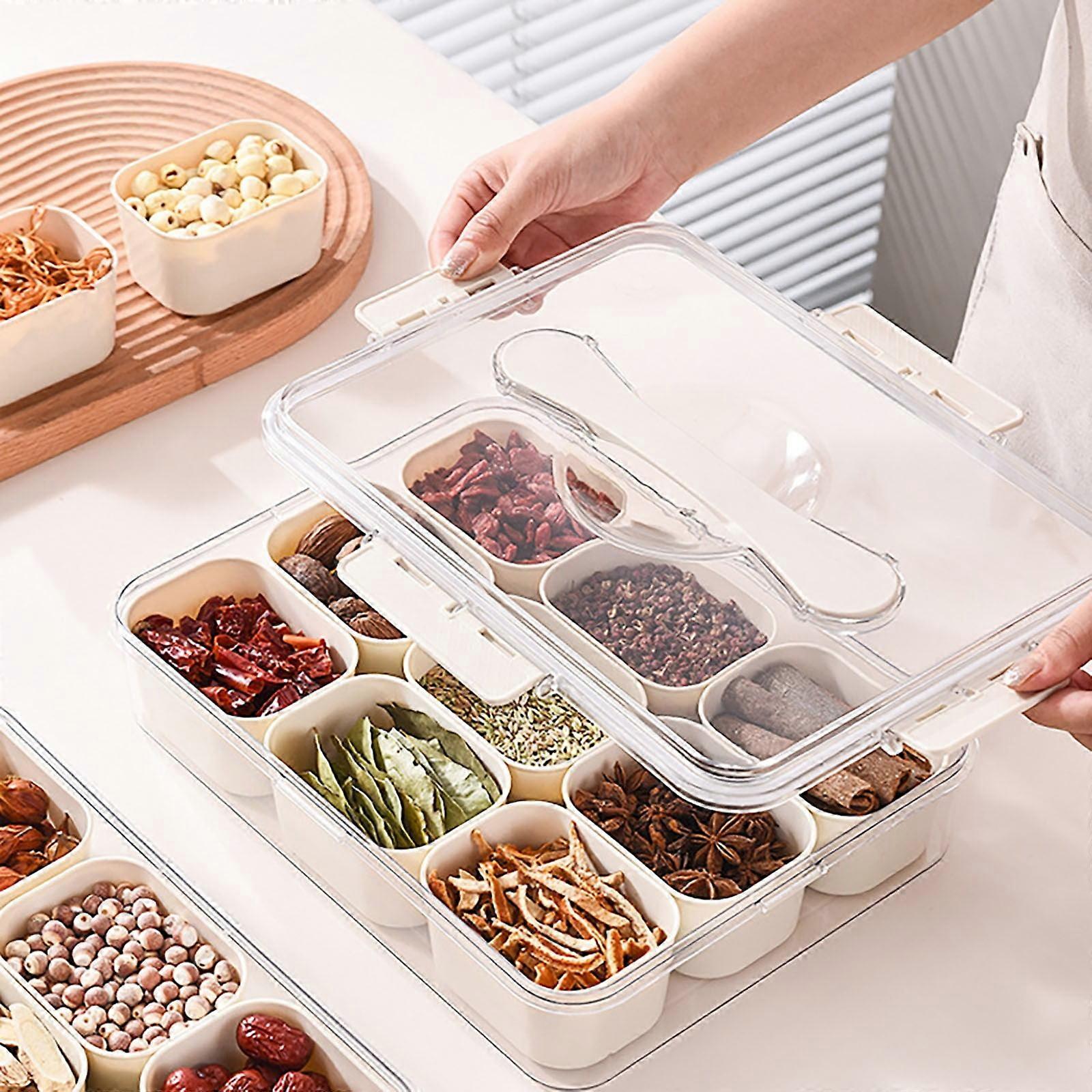 Divided Serving Tray with Lid, 9-Grid Food Storage Container for Candy, Snacks, Fruits, Nuts, Multipurpose Snack Box, Charcuterie Board for