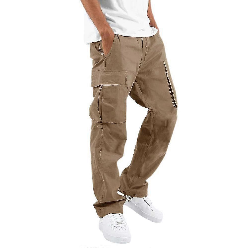 Men Multi Pockets Cargo Pants Baggy Work Combat Trousers