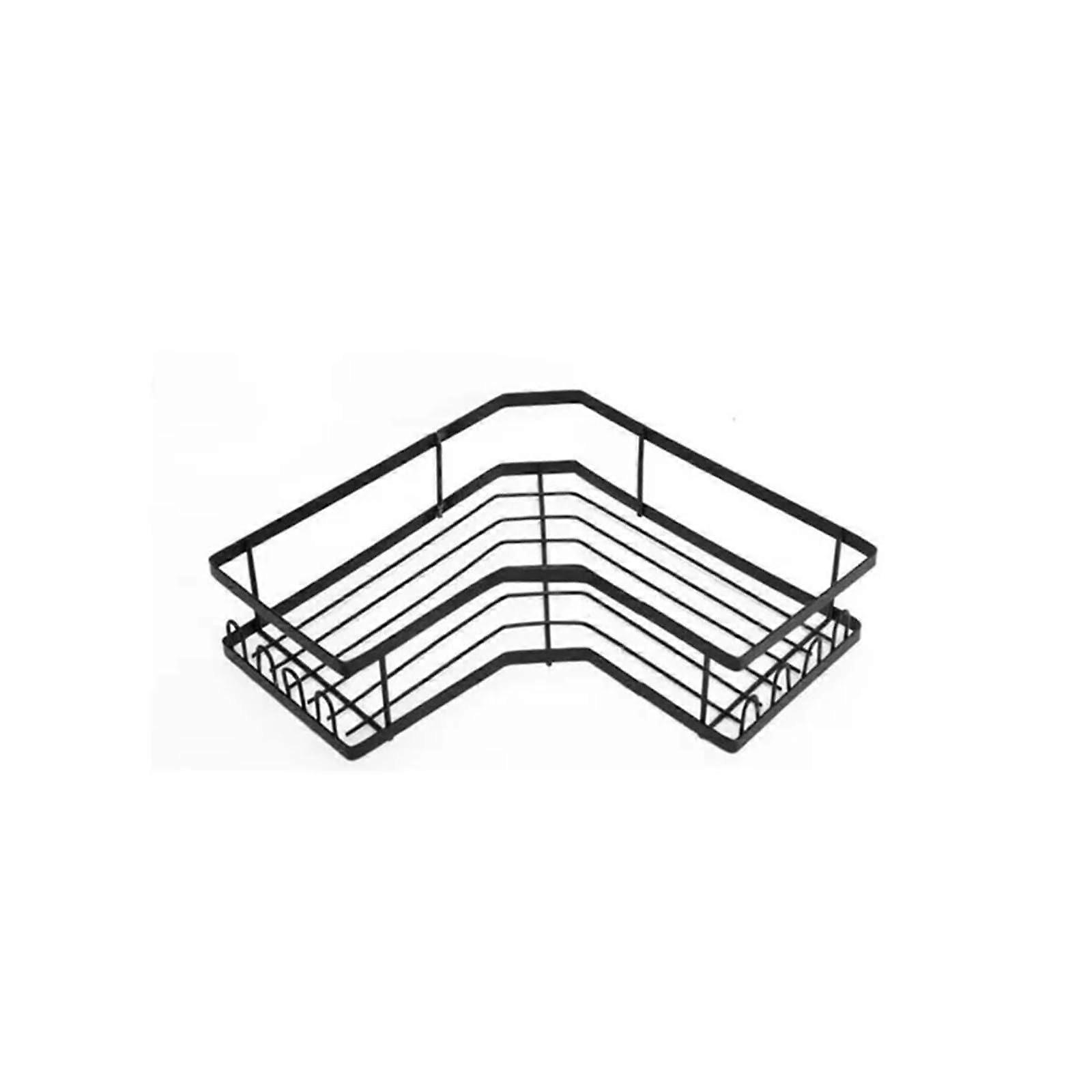 Black Bathroom Storage Rack WallMounted Triangle Corner Shelf NoDrill 1Tier For Shampoo And Washbasin