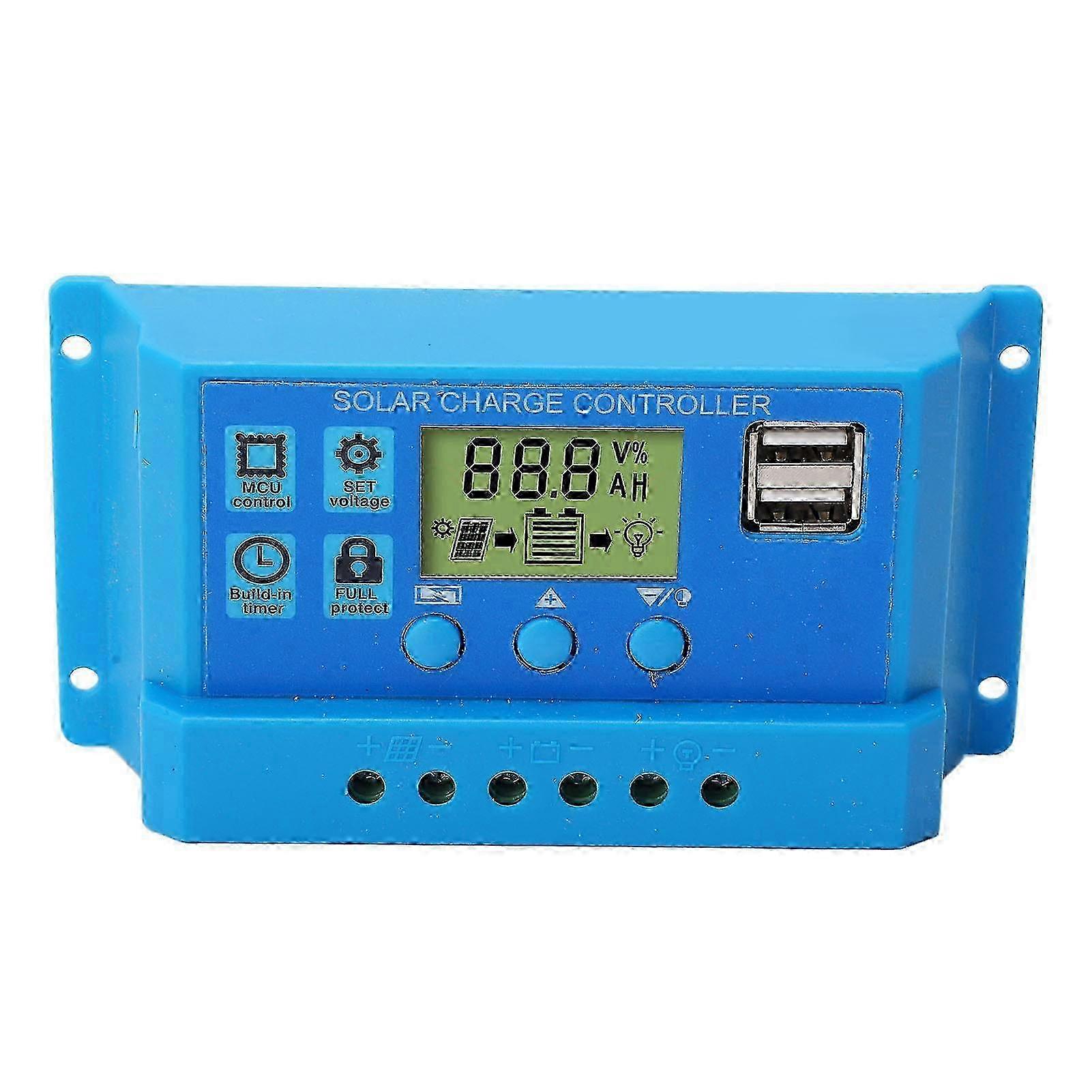 Solar Charge Controller PWM LCD Display Parameter Adjustable 2 USB Solar Charge Regulator Blue 12V 24V