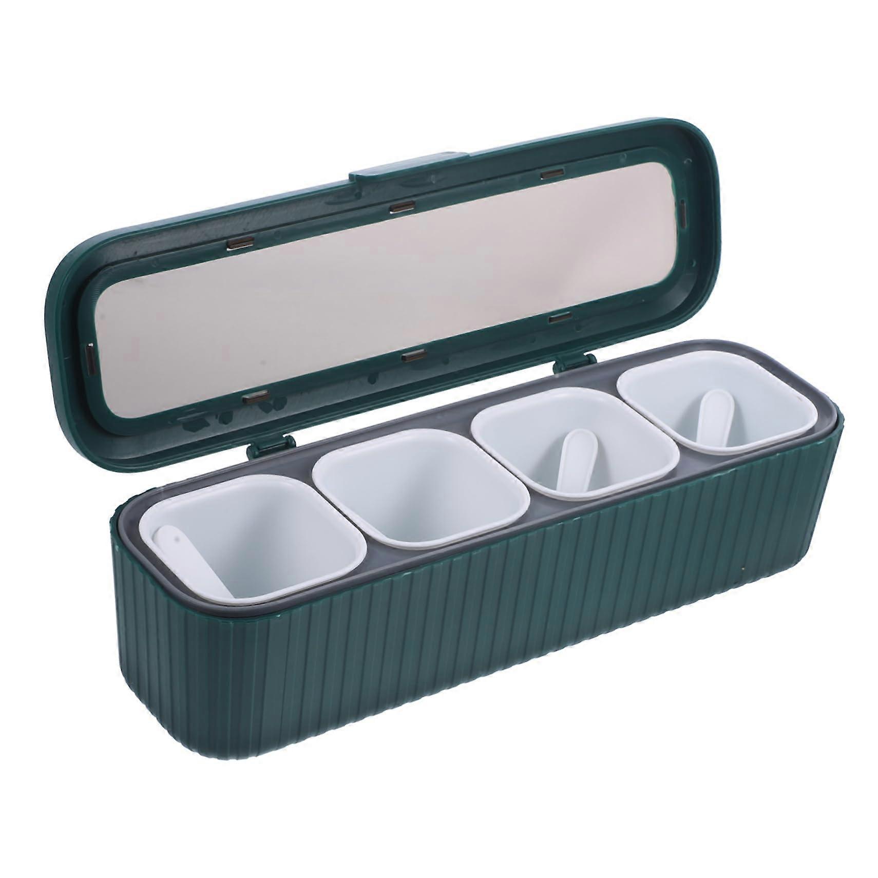 Compact Spice Container with Spoon, MultiCompartment Condiment Organizer for Kitchen Counter