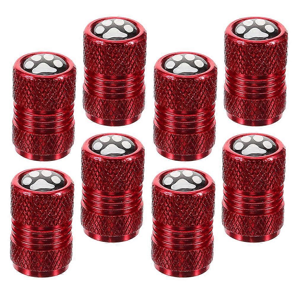 Paw Print Tire Valve Stem Caps in Red Stainless Steel for Car 8 Pieces Protects from Water and