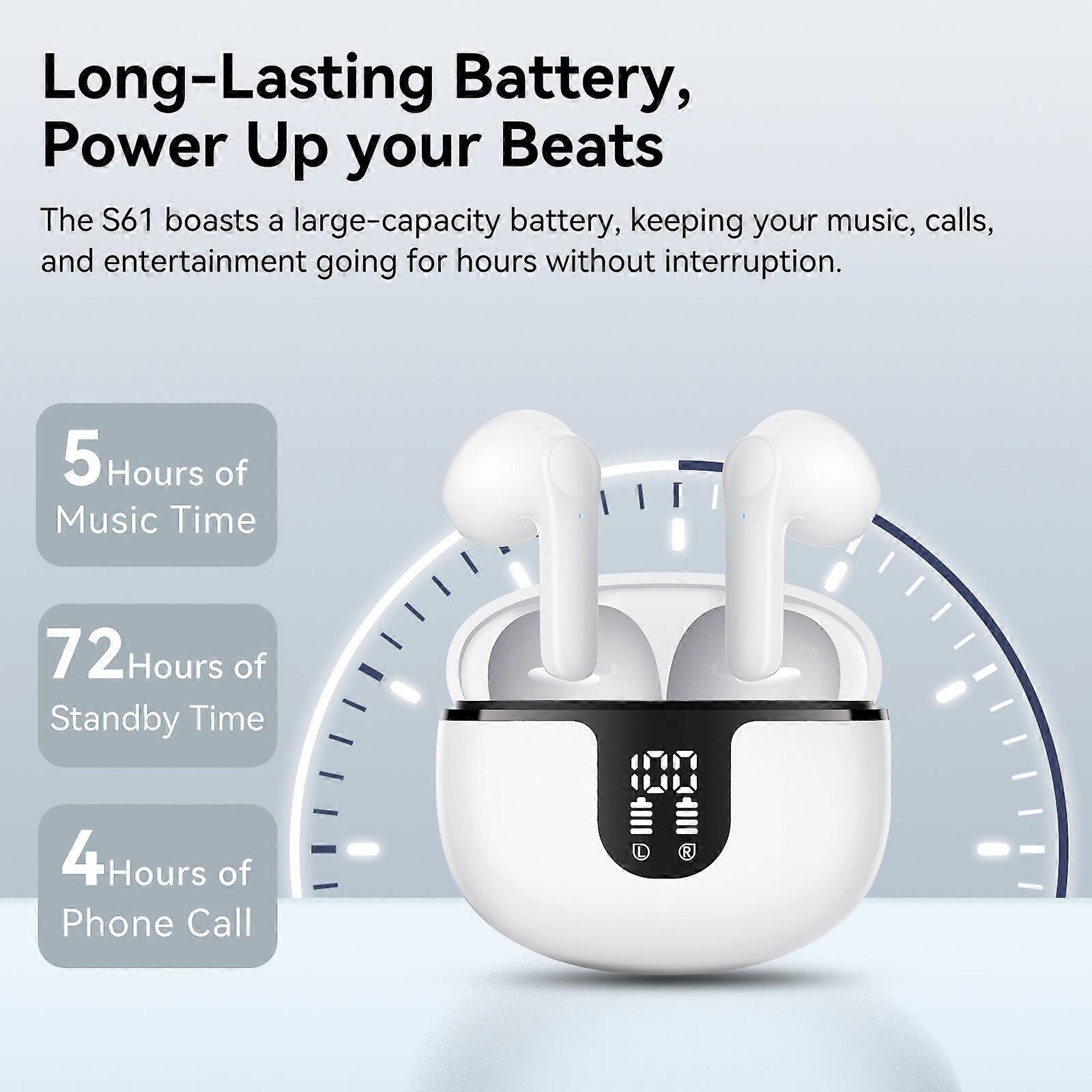 Avtoify S61 Call with Extended Battery Life and IPX5 Digital Display Wireless Bluetooth White