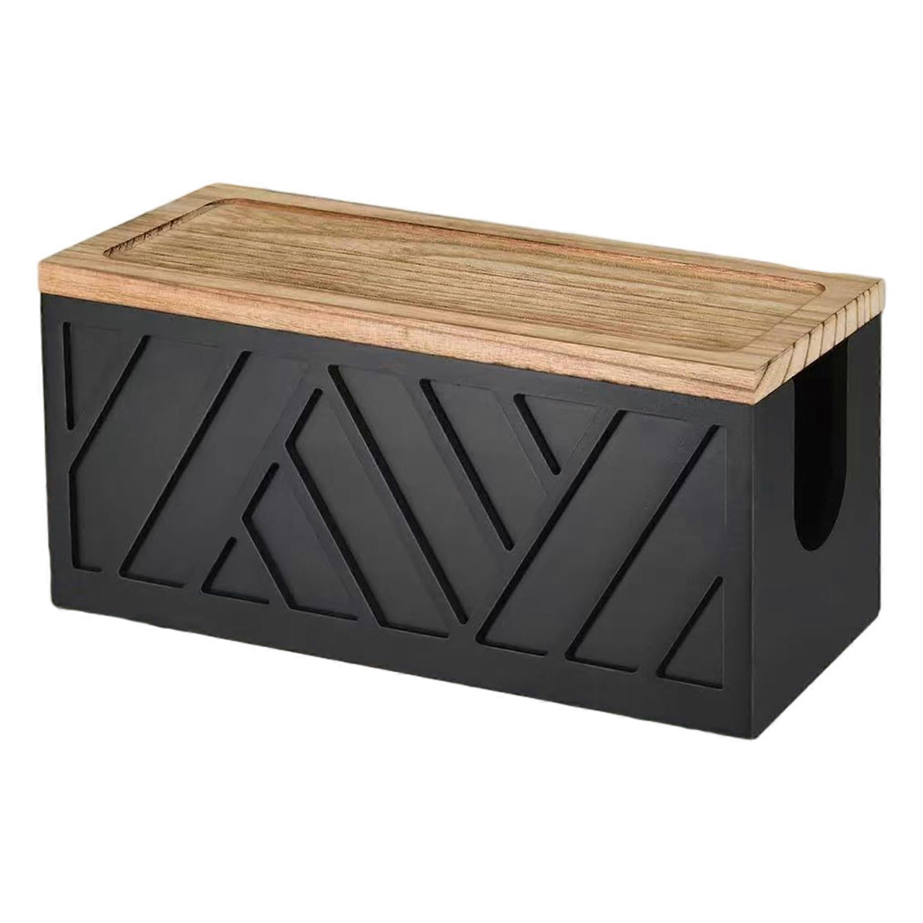 Paper Towel Dispenser Wall Mount with Wood Lid, Black UShaped Holder, Dual Mount for Bathroom Kitchen