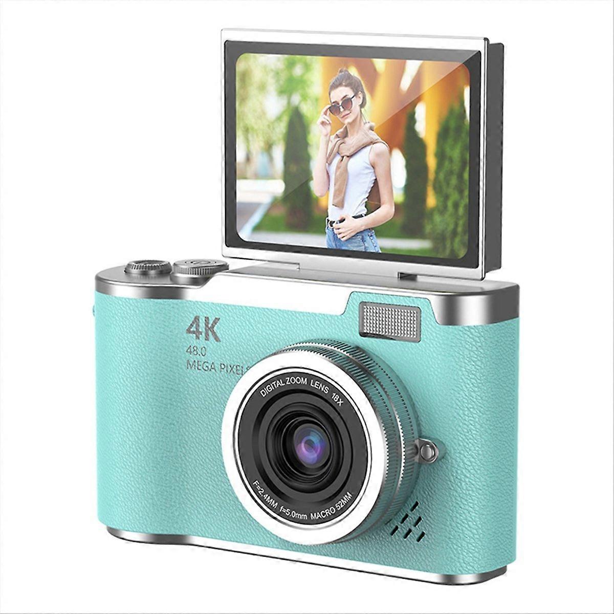 4K CCD 8X Digital Zoom Camera for Student 48MP Compact Digital P ography Camera 180 Flip Screen Selfile Camera Green