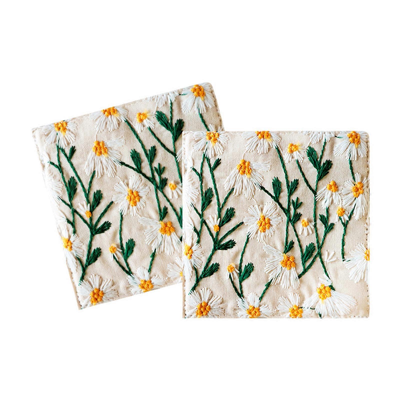 Decorative Table Mats Feature Daisy Embroidery Double Layer Construction For Heat Protections Functional As Placemat Or Coasters Multicolor