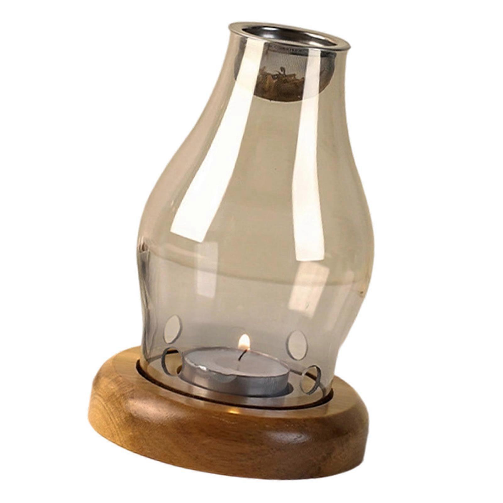High Temperatures Resistant Glass Incenses Stove Lamp with Wood Base for Safe Durable Use in Various Indoor Environment  Clear