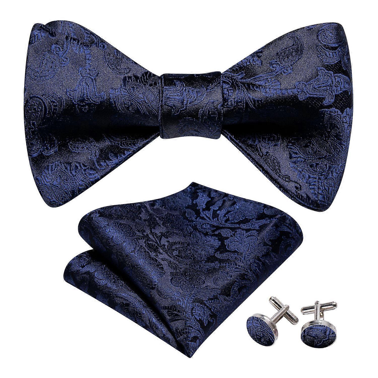 Barry Wang Mens Bowtie pretied Selftied Bow Tie and Pocket Square Cufflinks Set