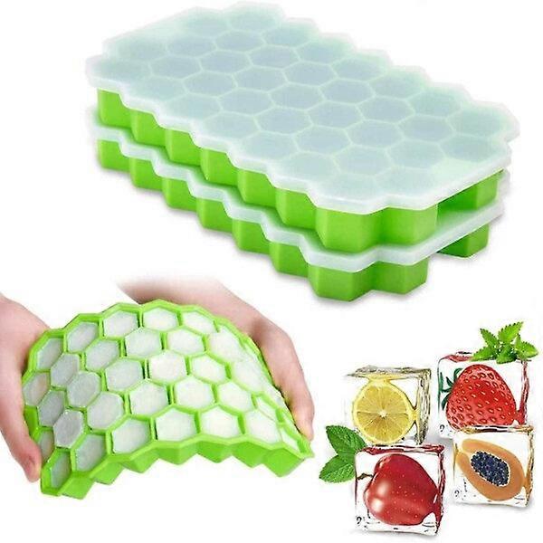 Stackable Ice Tray with Lid - Ice Cube Tray Hexagon Baking Mold Silicone Multicolored