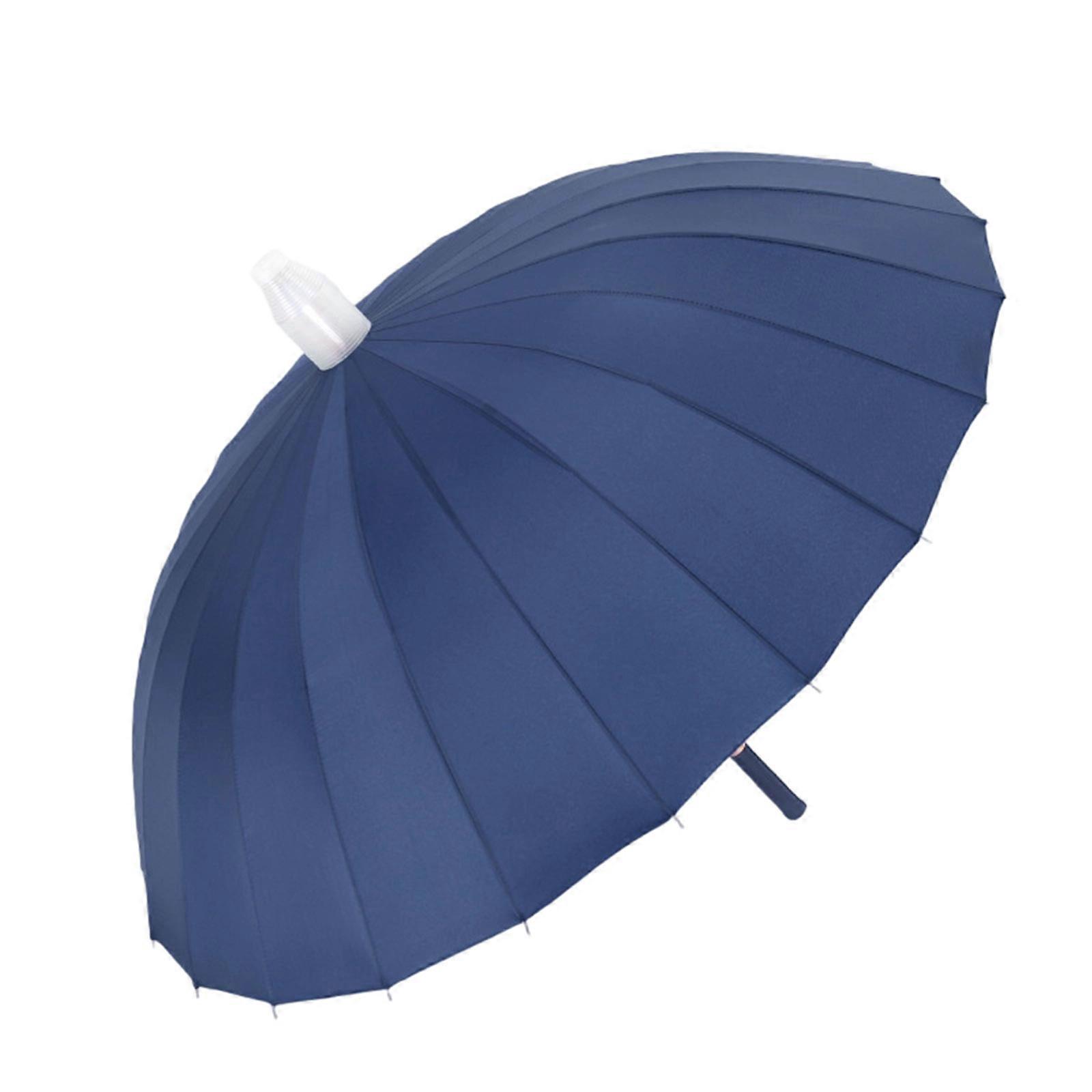 24 Ribs Manual Open Umbrella Waterproof Long Handle Umbrella Wind Resistances with Solid Color for Daily Use  Navy blue