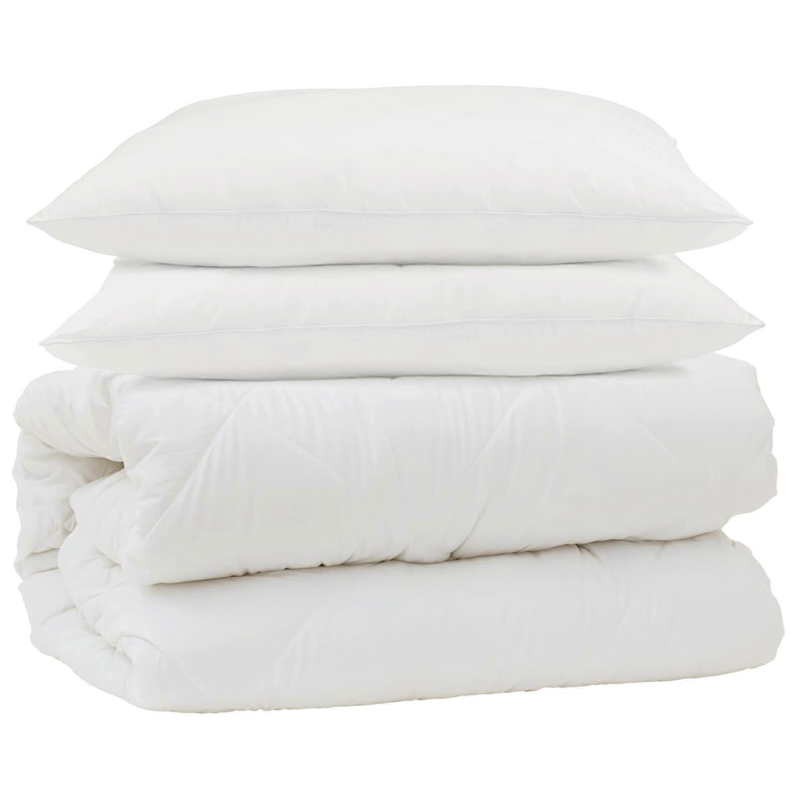 Bettdecken Set 3 pcs Weiß Mikrofaser und Daunenfedern