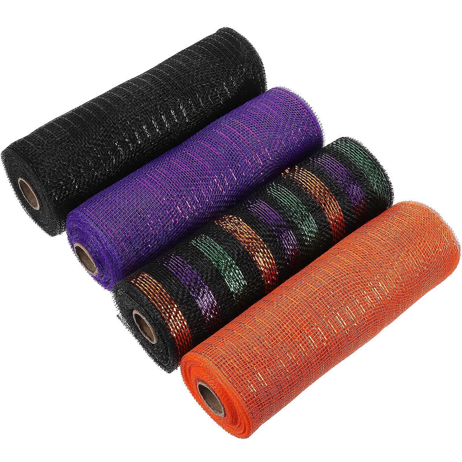 Mesh Ribbon Bow for Halloween Themed Wreaths 4 Rolls Assorted Colors