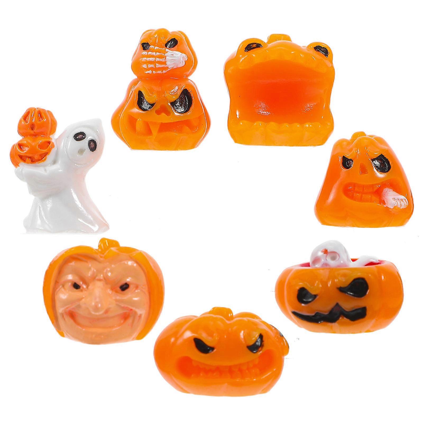 Halloween Pumpkin Ghost Mini Resin Figurines Decorative Set 7Pcs