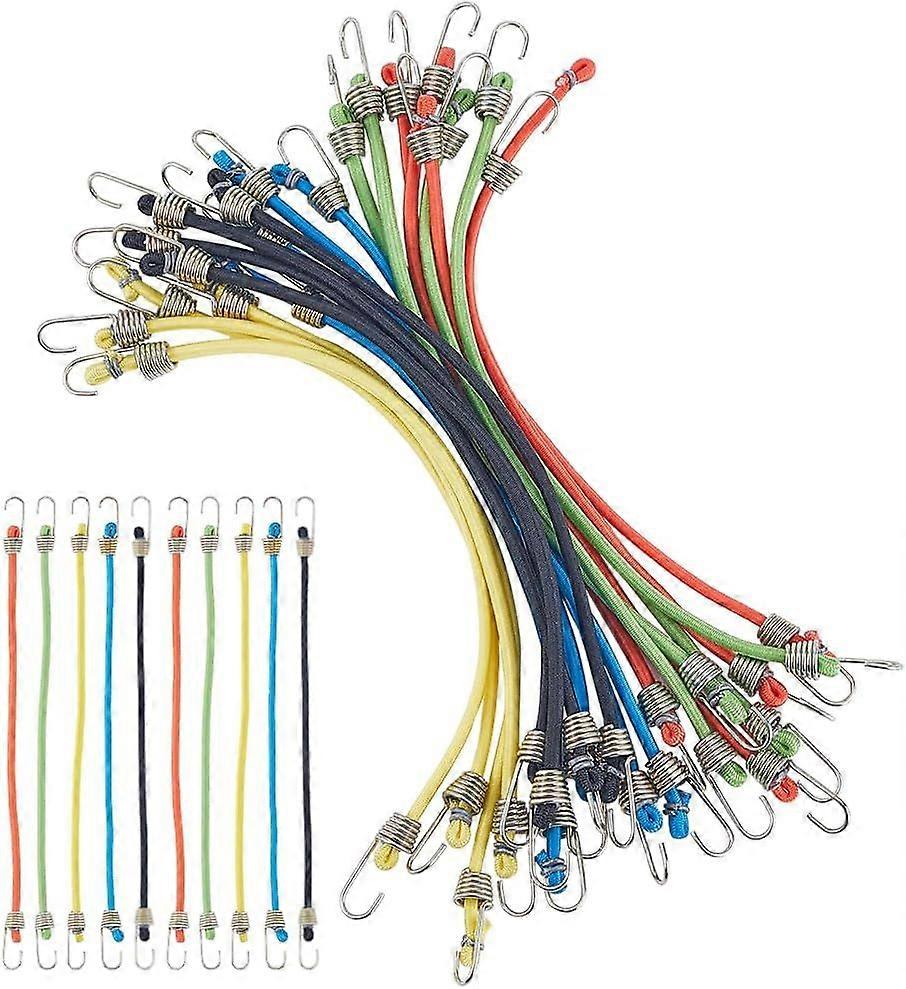 20Pcs 5 Colors Small Bungee Cord Plastic Weatherproof Adjustable Stretchy Elastic Heavy Duty Short Hang Straps Cords for Securing Luggage Camping Tarp