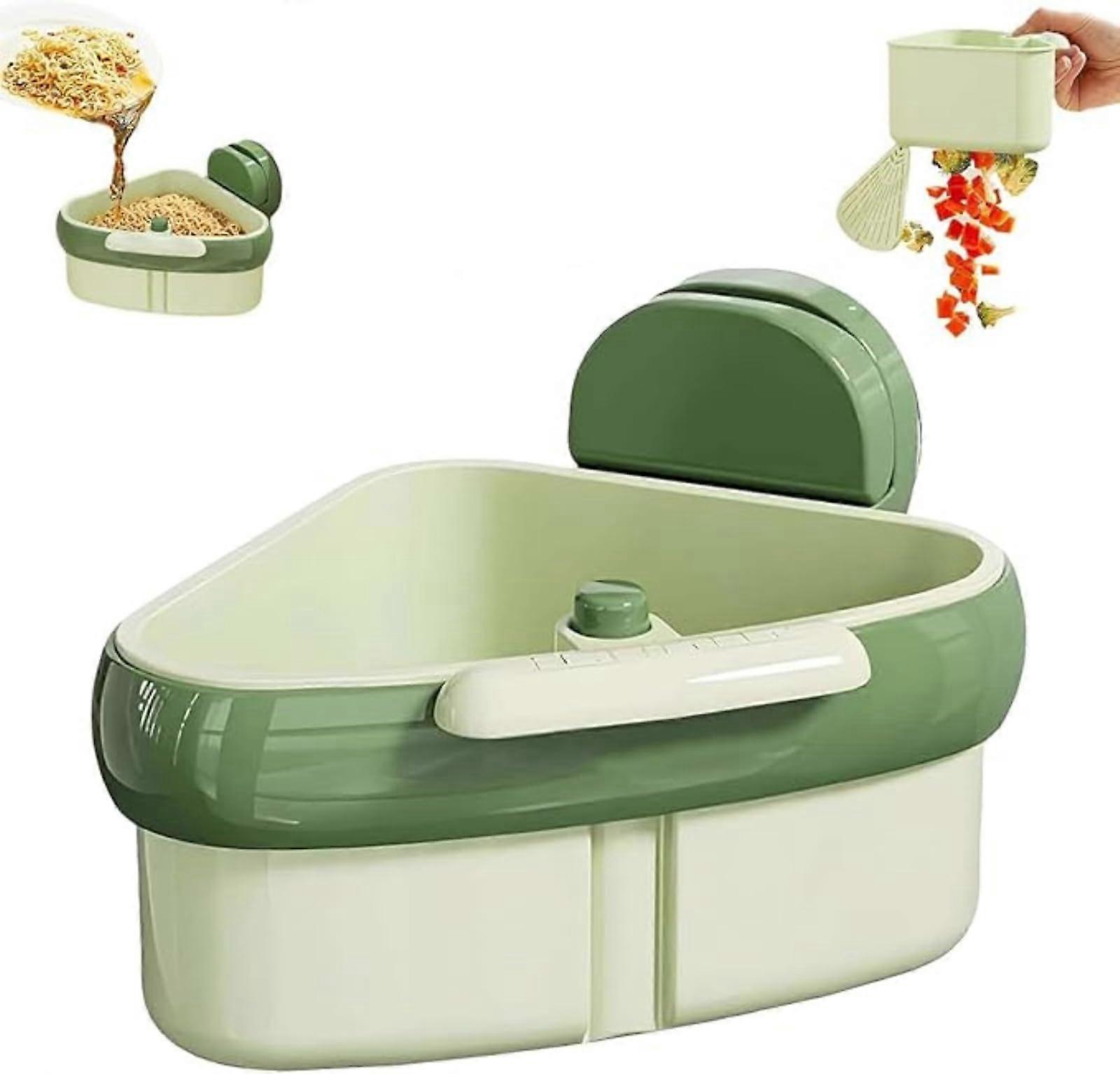 Press and Lock Sink Strainer with Detachable Basket, ABS Suction Corner Drainer for Clog Prevention, Green