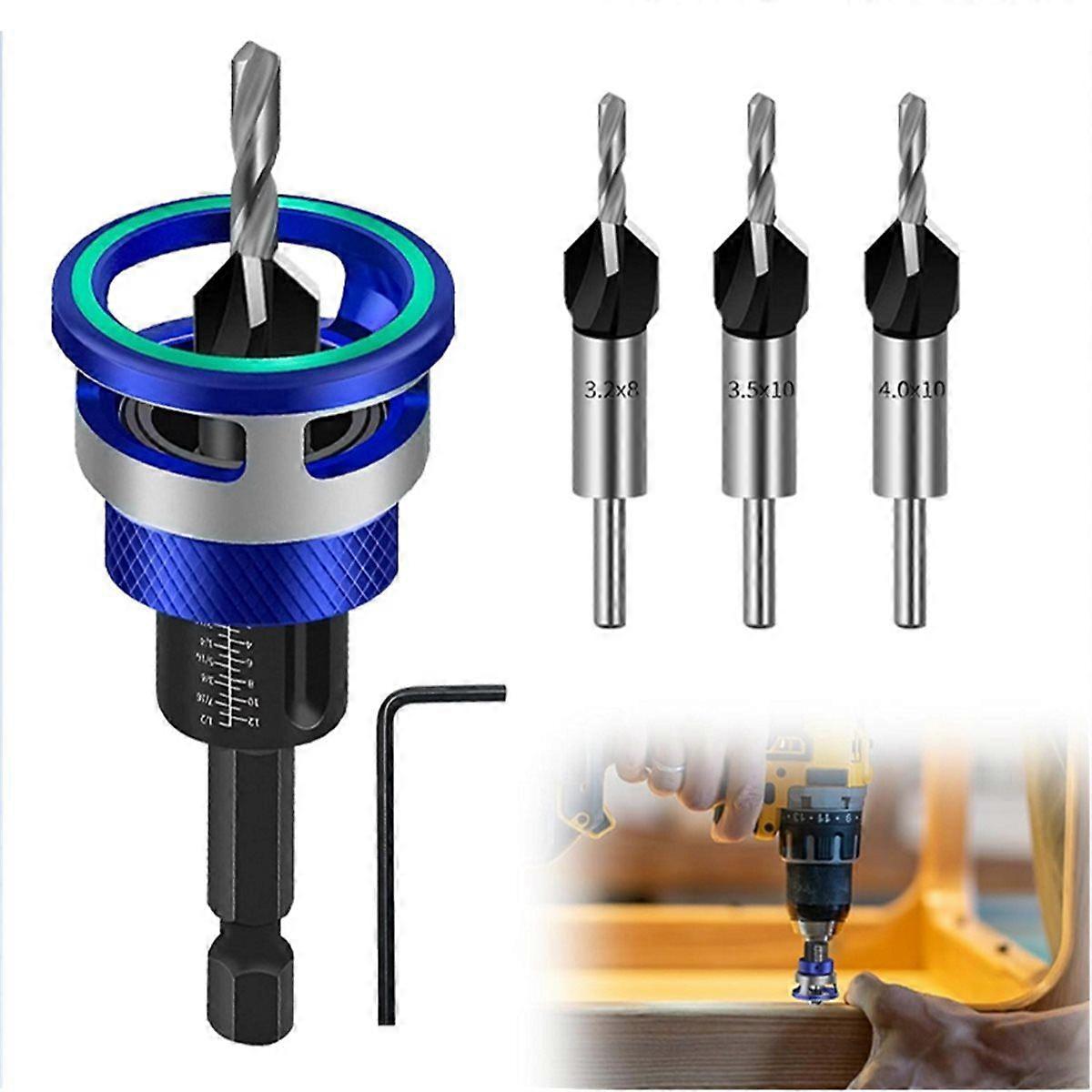 6-Piece Countersink Drill Bit Set Countersink Wood Drill Bit with Depth Stop, Drilling for Woodwork