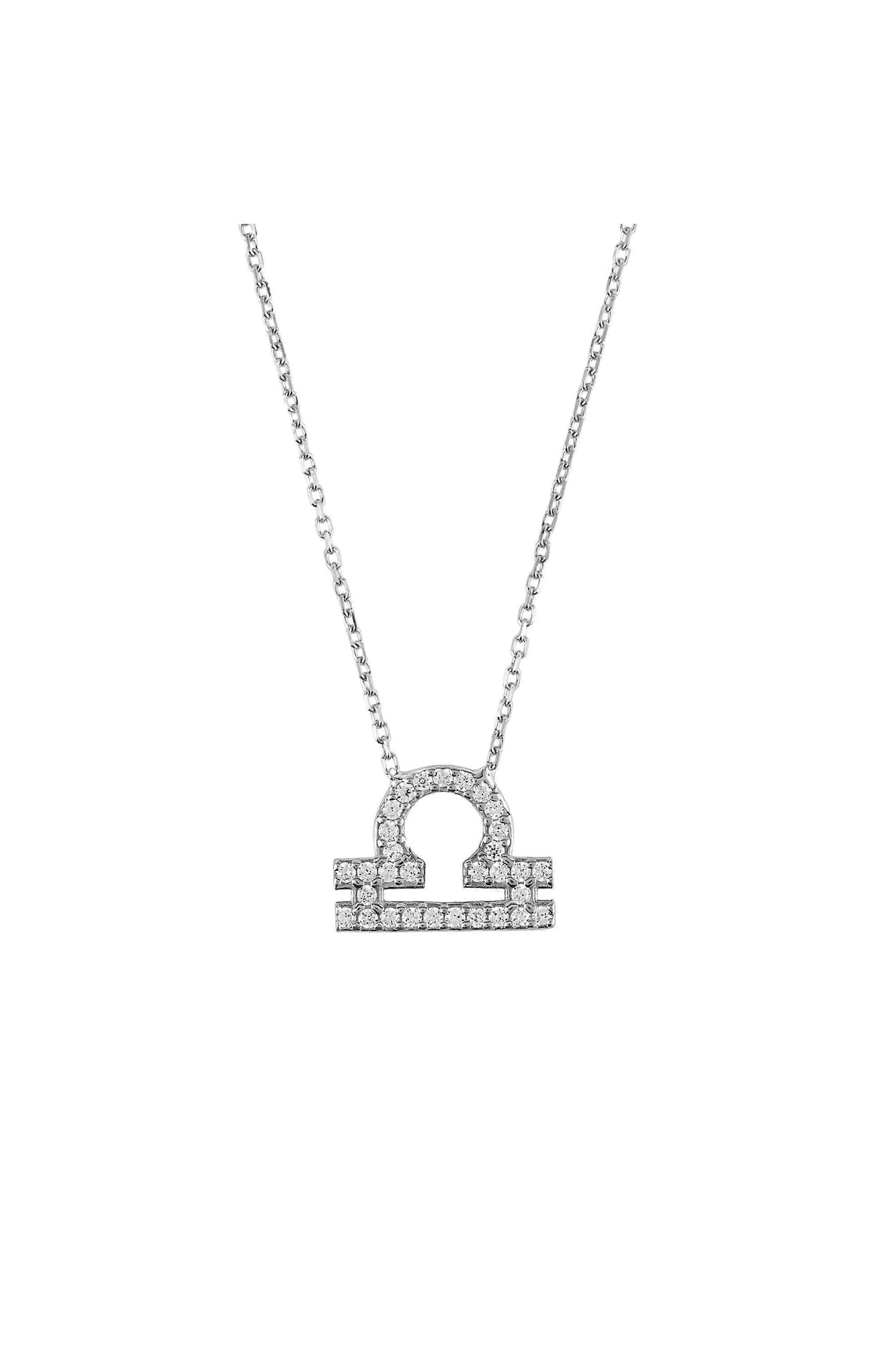 Zodiac Star Sign Pendant Necklace Silver for Women, Sterling Silver, Libra Symbol, Adjustable 40-45cm