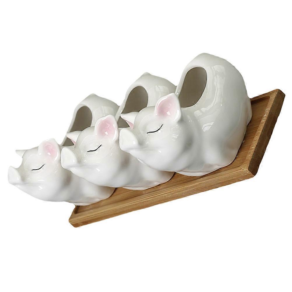 Ceramic Piggy Design Succulent Flowerpot for Storage Use 1Set