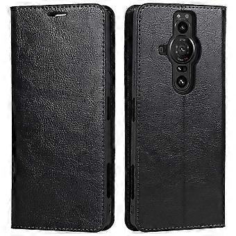 Capa carteira em couro genuíno com proteção completa e suporte para Sony Xperia Pro-I 2025.