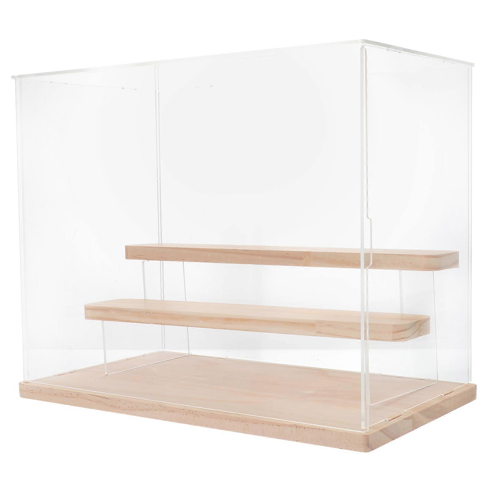 Transparent Doll Model Wooden Acrylic Display Box for Storage Use 2Pcs