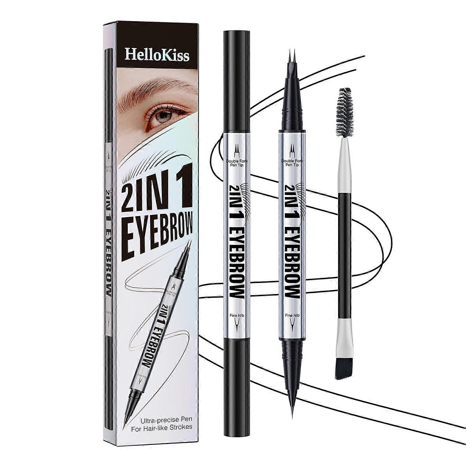 Microblading Eyebrow Pencil Black Waterproof Smudgeproof Dual Tip with Spoolie for Natural Brows