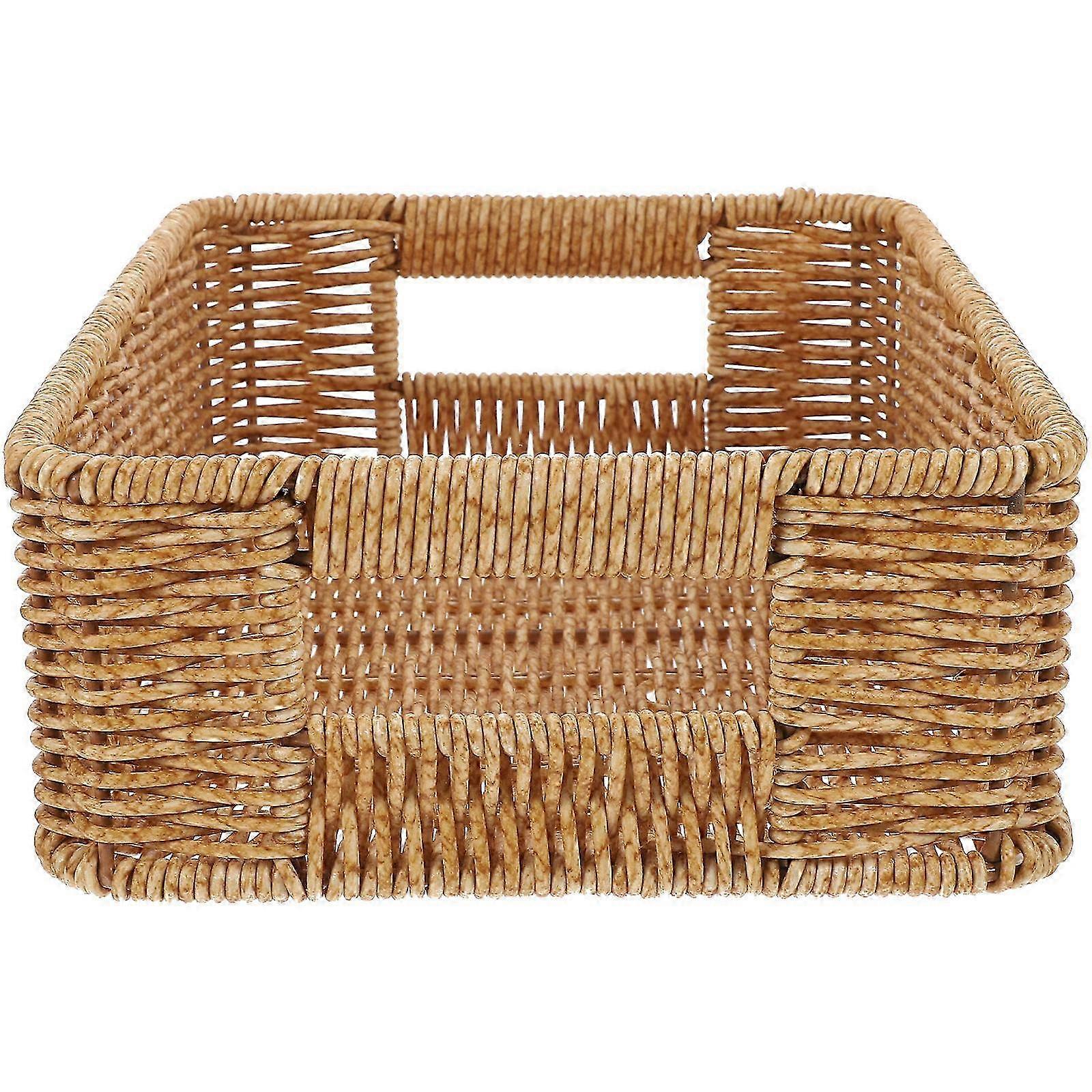 2026 Suitable Multi-functional Desktop Rattan Basket For Sundries And Stationery Rectangular Light Brown 1Set