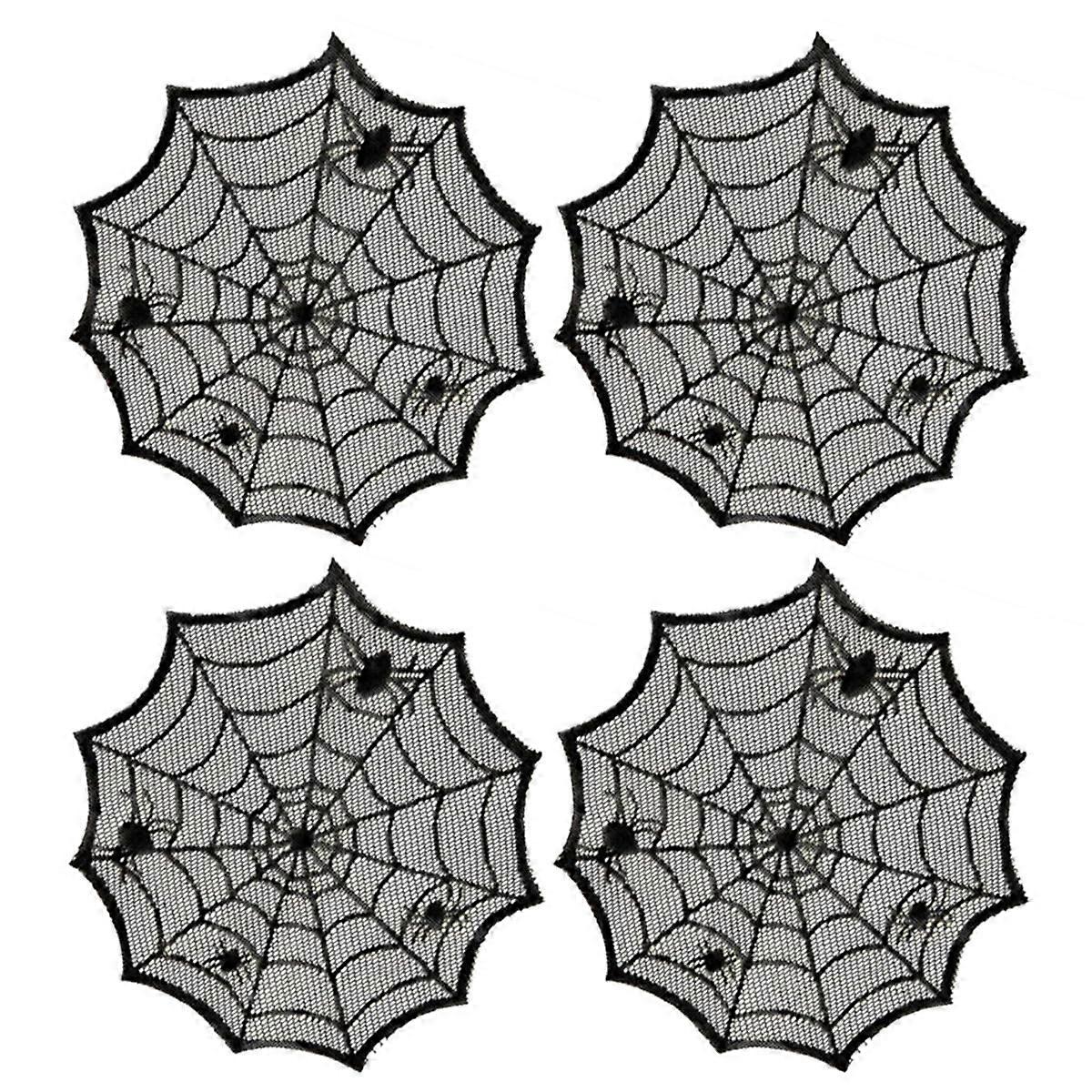 Halloween Table Decorations 4Pack Round Black Spiderweb Placemats Gothic NonSlip Durable Design