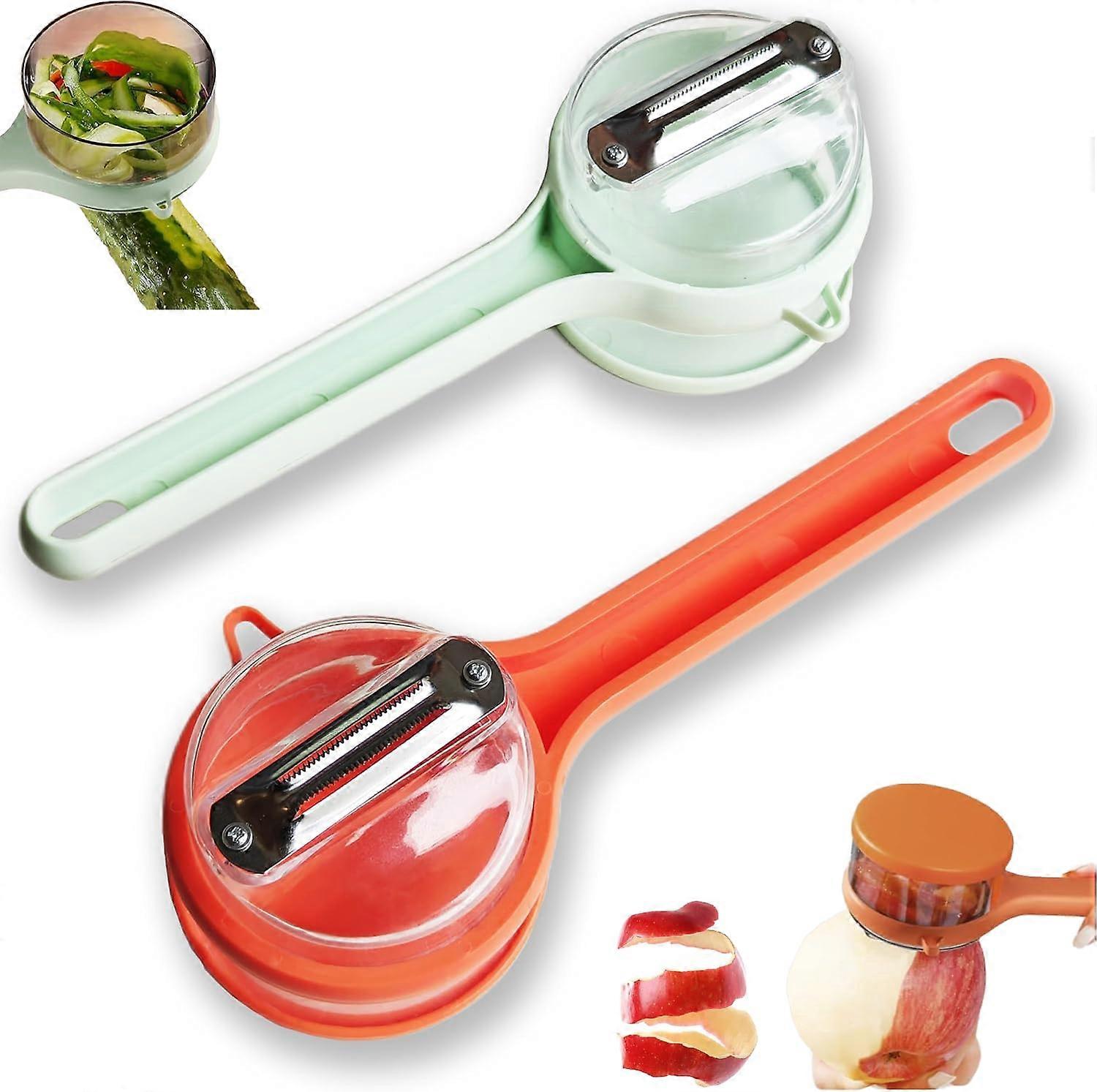 2pcs Stainless Steel Vegetable and Fruit Peeler with Builtin Storage Container for Kitchen Use