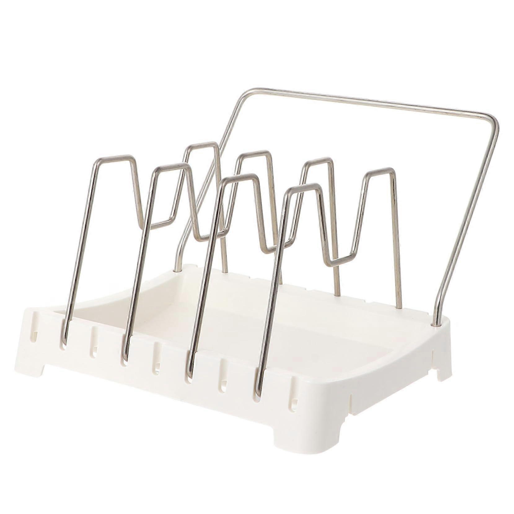 Pot Lid Holder Adjustable Kitchen Storage Rack SpaceSaving Organizer for Pots Pans White
