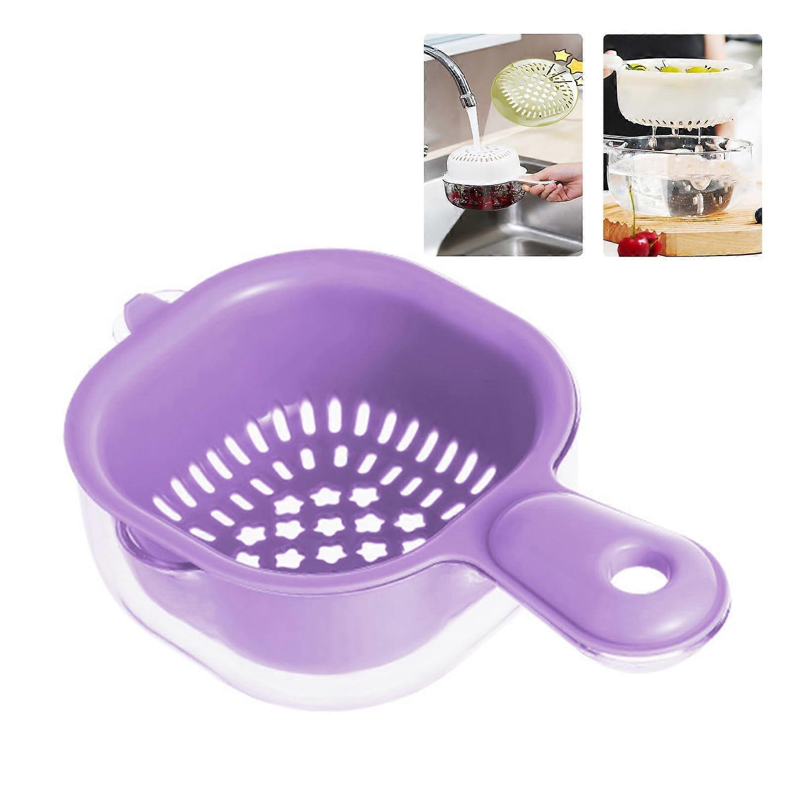 Fruit Colander and Vegetable Strainer DoubleLayer Drain Basket with Locking Lid Hanging Design Purple