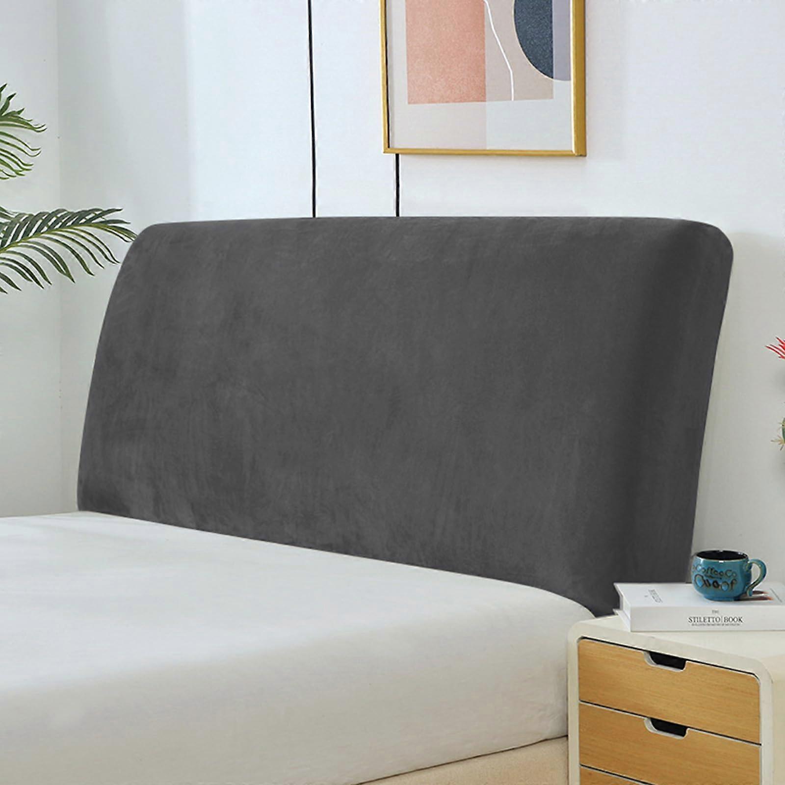 Velvet Headboard Cover King Size, Stretch Dustproof Protector with Universal Fit, Dark Gray