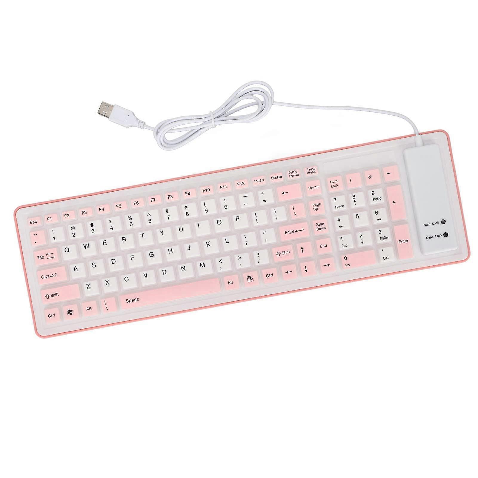 Foldable Silicone Keyboard 103 Keys Waterproof USB Wired Silent Typing for PC Laptop Pink