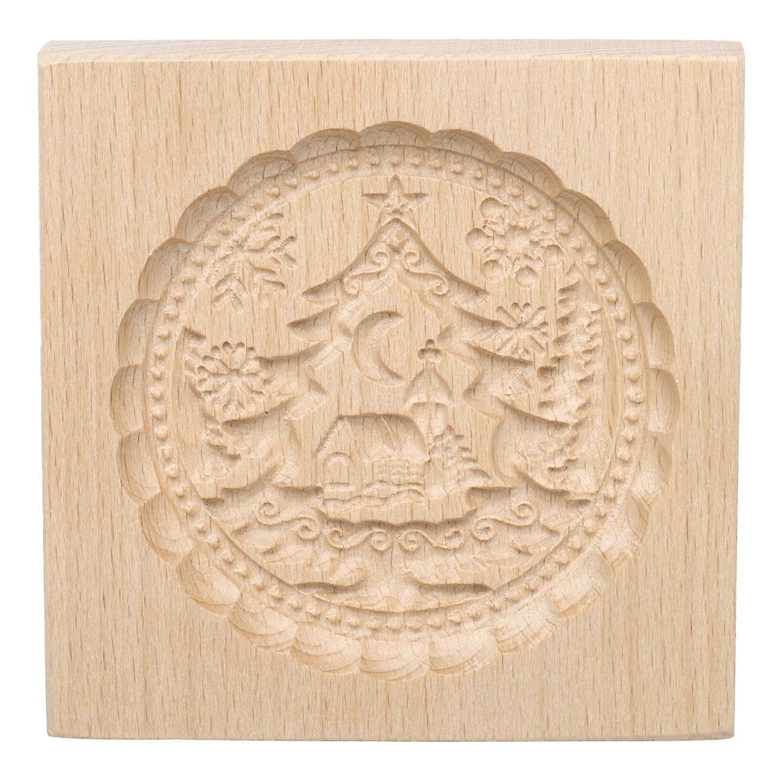 Wooden Cookie Stamp with Moon Tree Pattern, Beech Wood Biscuit Mould 3.94 Inch for Baking