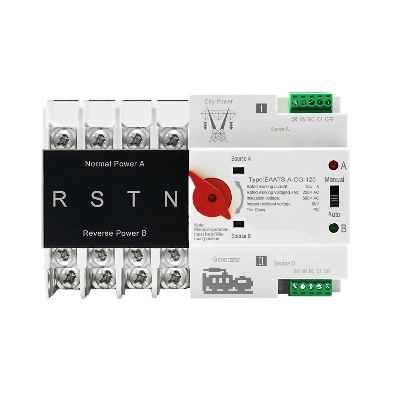 4P 125A Automatic Transfer Switch 400V Dual Power Changeover for Generator Continuous Power Supply
