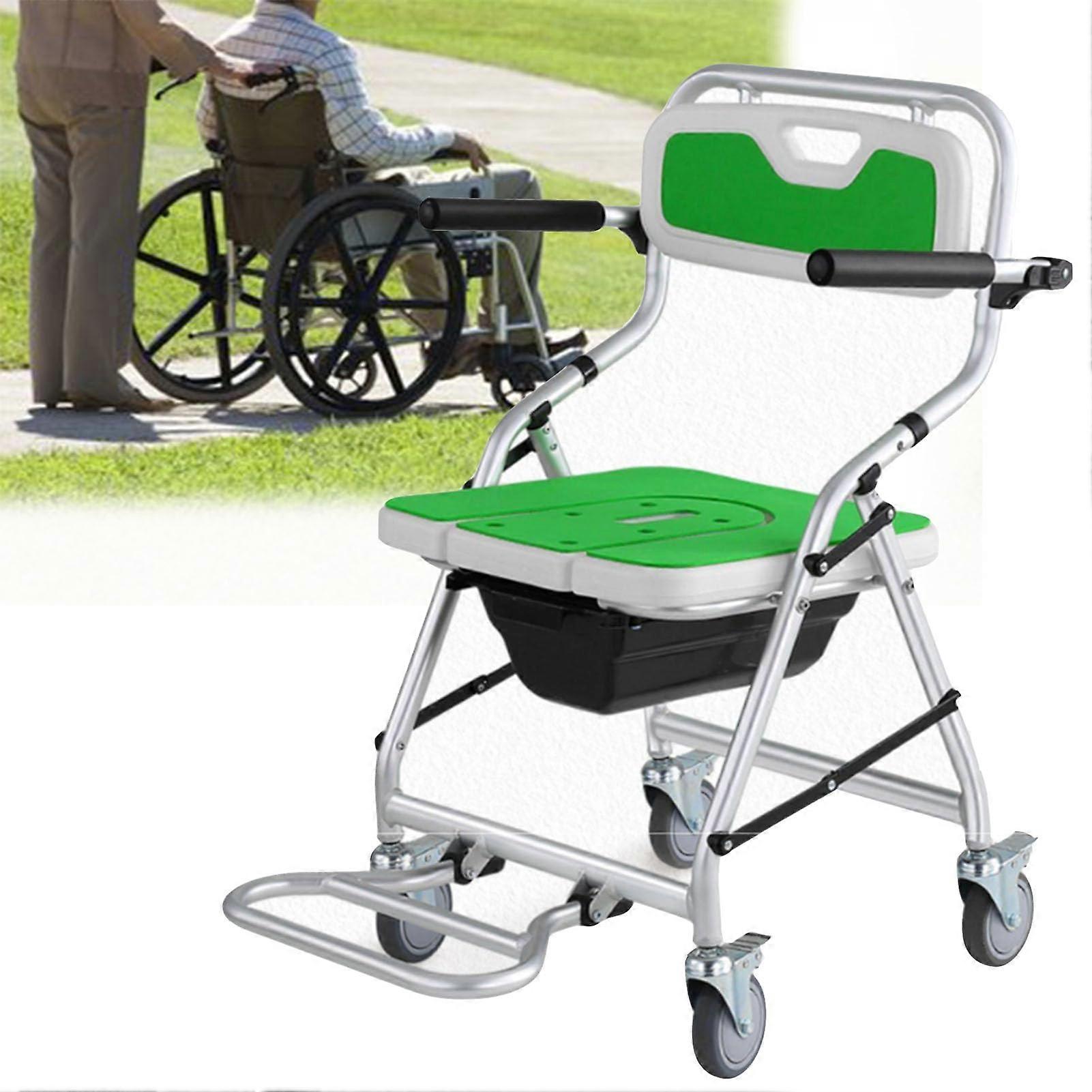 Shower Commode Chair with Wheels, Foldable Waterproof Seat for Elderly and Disabled Users
