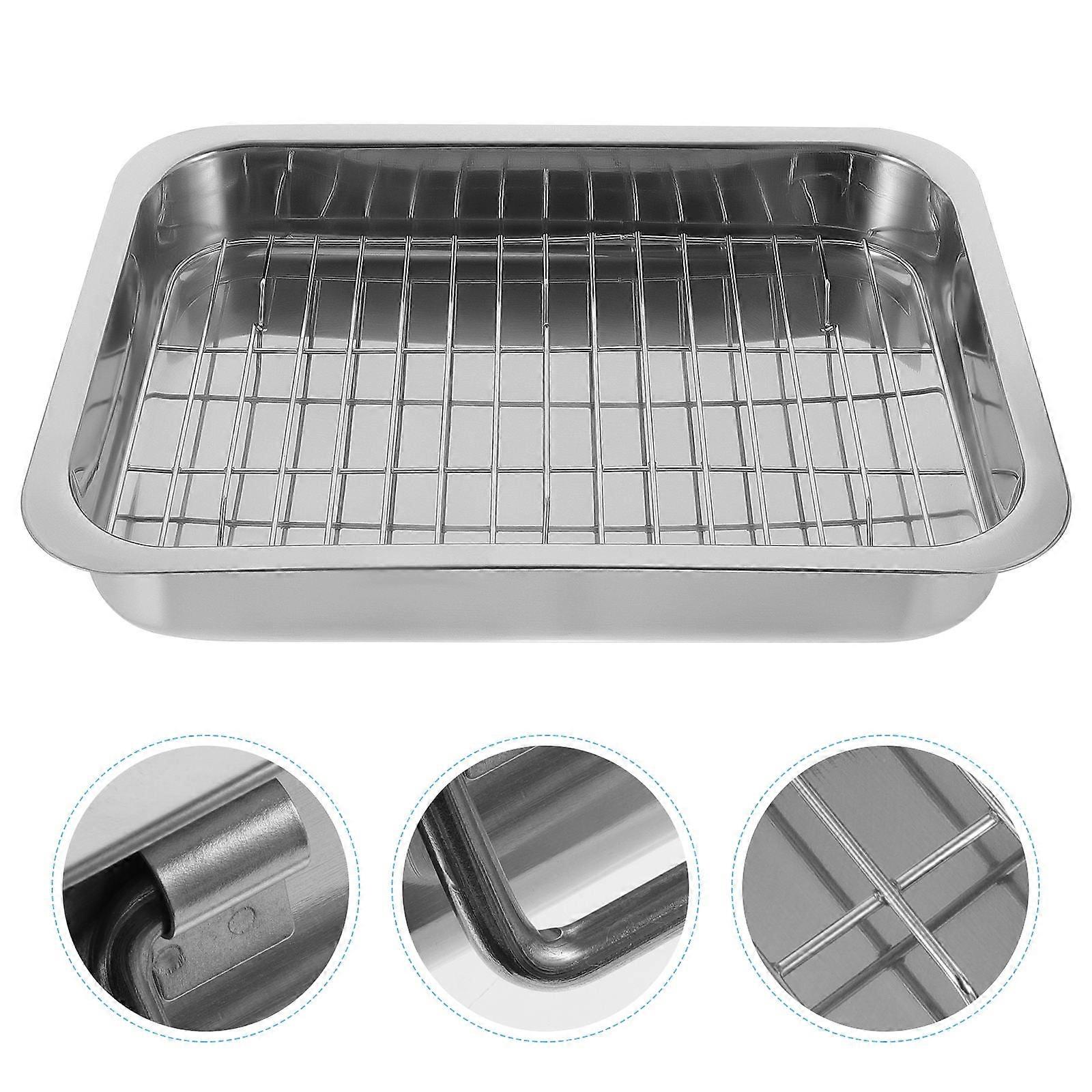 Large Roasting Pan with Rack Baking Tray with Rack Silver Rectangular Cooking Hosts 1 Set