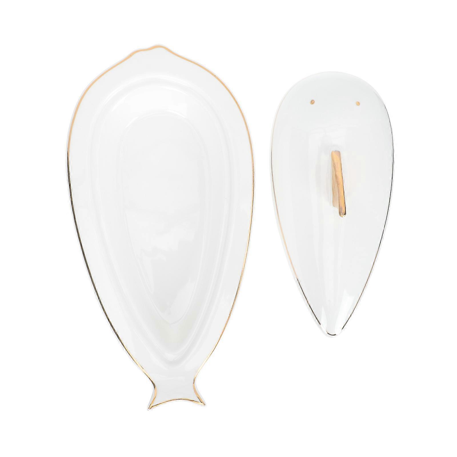 White Ceramic Fish Storage Holder for Kitchen Use 1Set Serving Dish