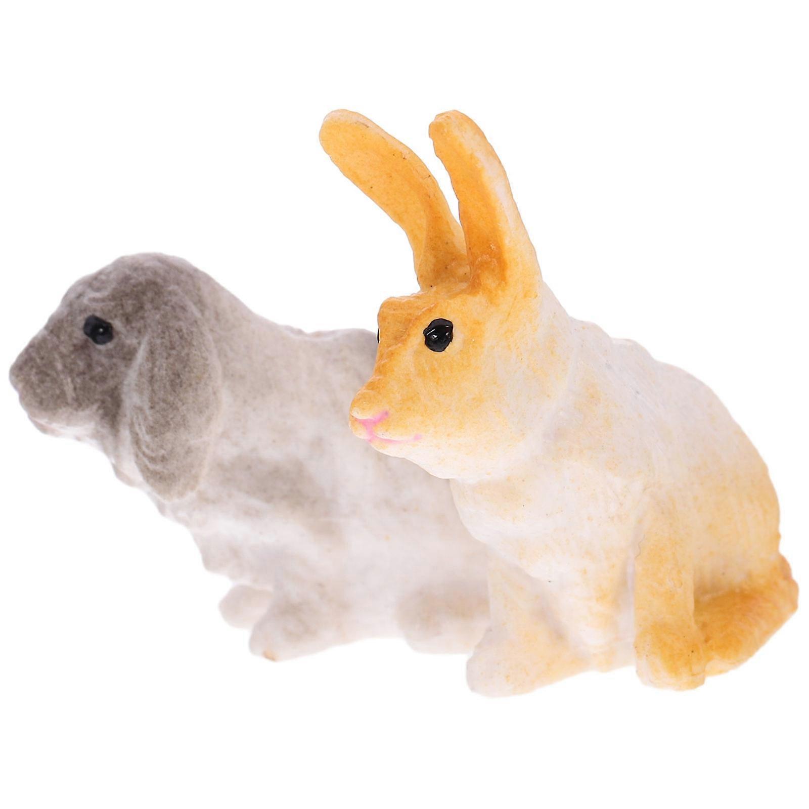 Double-Rabbit Rabbit Figurine Plastic Model Simulation Decor 4Pcs Set