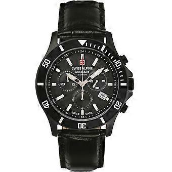 Swiss Alpine Military Svart Äkta Läder Eller Läderimitation Chrono SAM7022.9577 Herrklocka