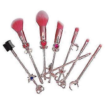 SHVY-Makeup Pinselset 8-teilig Sailor Moon Magical Girl Goldener Kosmetikpinsel, Rosa Lidschattenpinsel, Eyelinerpinsel, Augenbrauenpinsel, Essentielle Kosmetikpinsel-Sets