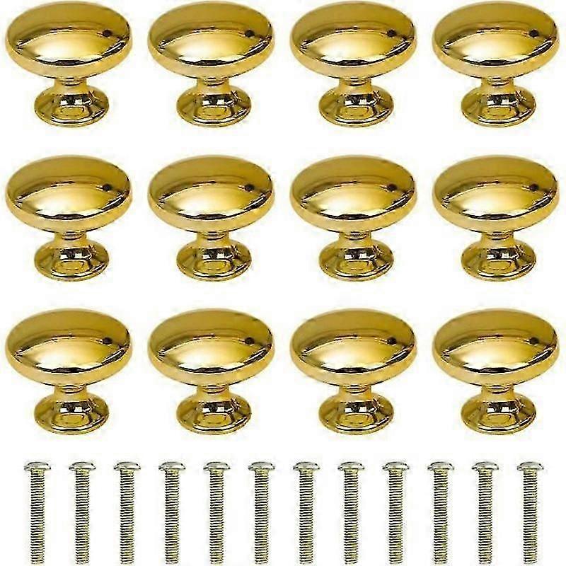 Round Door Knobs Drawer Knobs 30mm Drawer Pulls Handles with Screws for Cabinet Desk Bookcase Table 12 Pcs - Gold