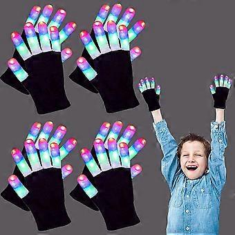 4 Pairs LED Gloves with Flashing Modes Light Up Gloves LED Finger Light Flashing Gloves for Kids Teens Boys Girls Cool Fun Toys Gift for Christmas Sto
