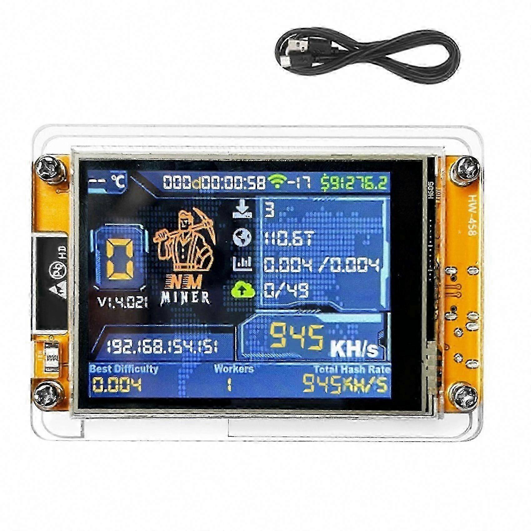 NerdMiner+ Case 945KH/s Bitcoin Miner com tela de 2,8 polegadas para mineração de criptomoedas Solo Lottery