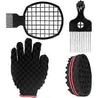 4PCS Twist Hair Tool Set , Hair Brush Twist Sponge Brush Metal Pick Comb Glove , for Braids Braiding Hair