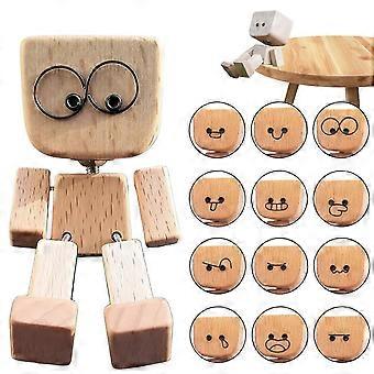 Wooden Shaking Man Bobblehead with 12 Magnetic Faces Handmade Car or Desk Dashboard Decor YTQ