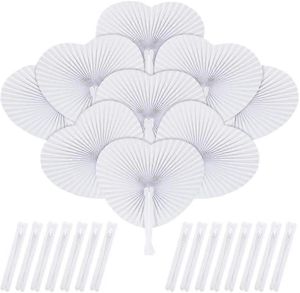 24 stk hvit hjerteformet papir fans håndholdt folding for bryllupsfest