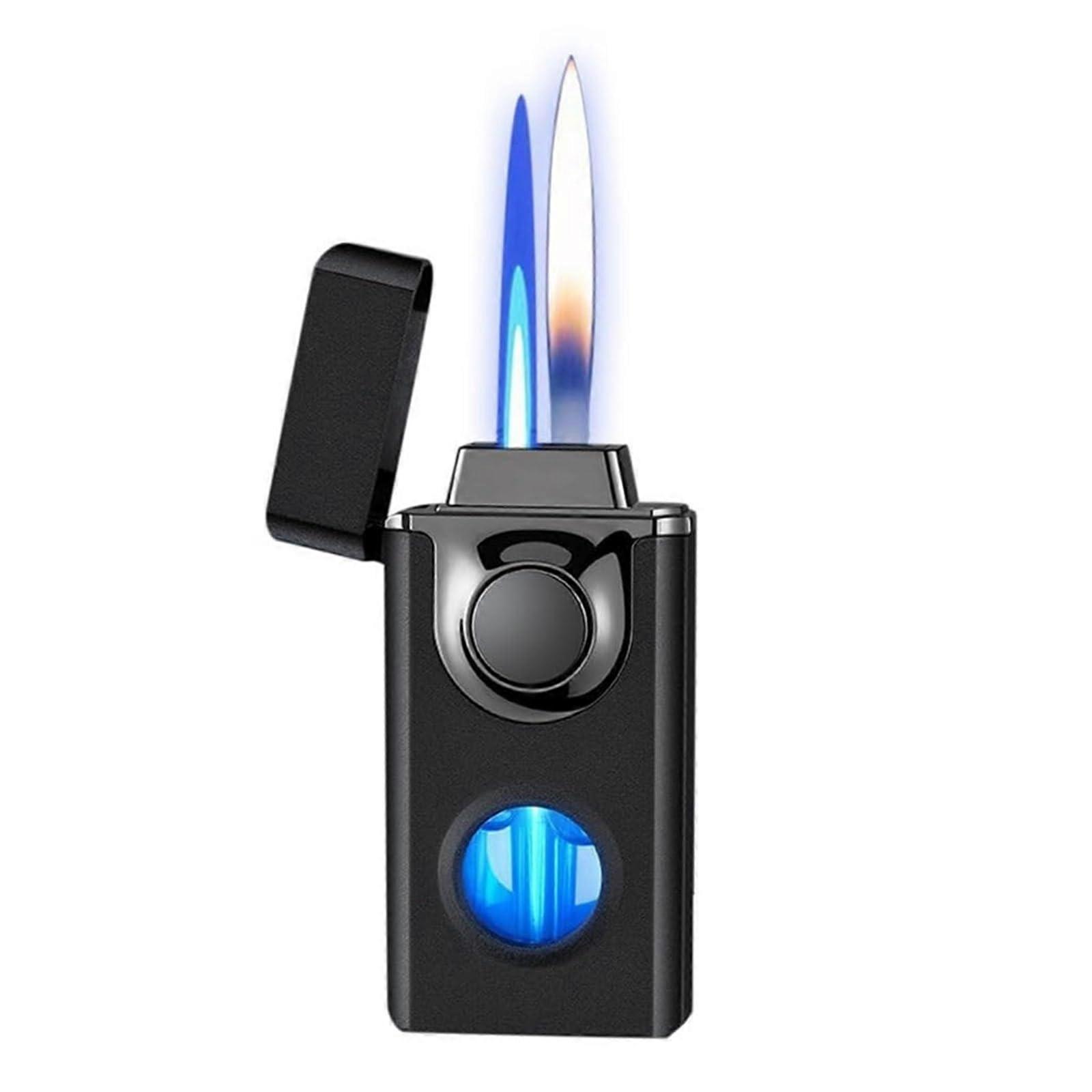 Smart Voice Controlled Butane Jet Lighter, Dual Flame, Adjustable Windproof Refillable Fire, Black