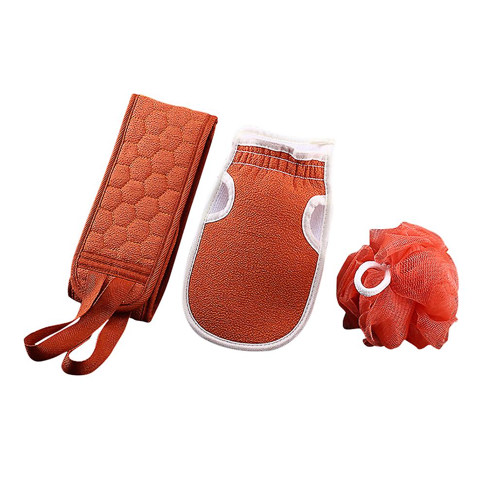 3pcs/set Bath & Shower Towel + Bath Mitt + Bath Ball #orange