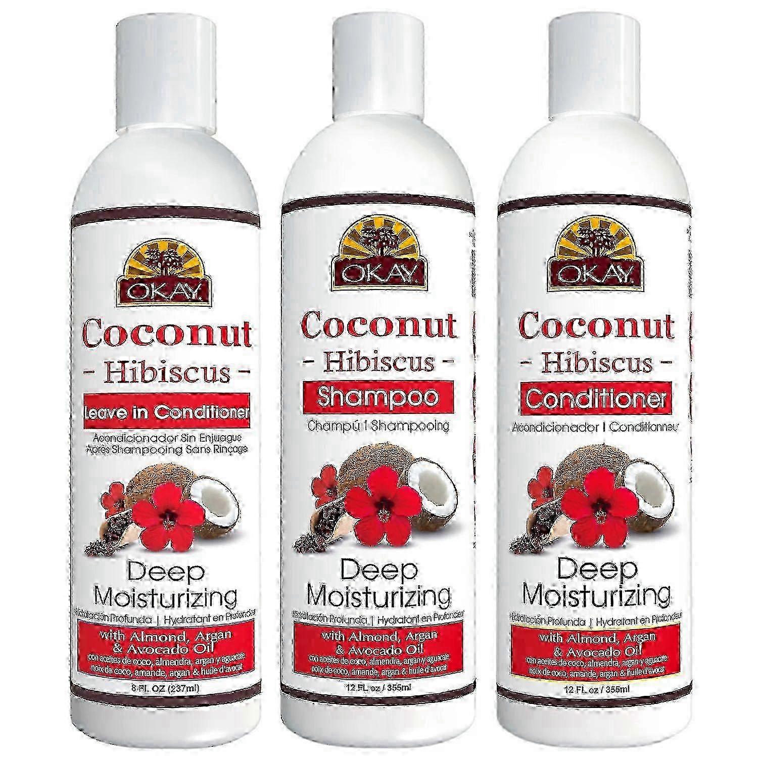 Okay Shampoo And Conditioner Set With Leave-in Conditioner, Coconut And Hibiscus, 1 Ea