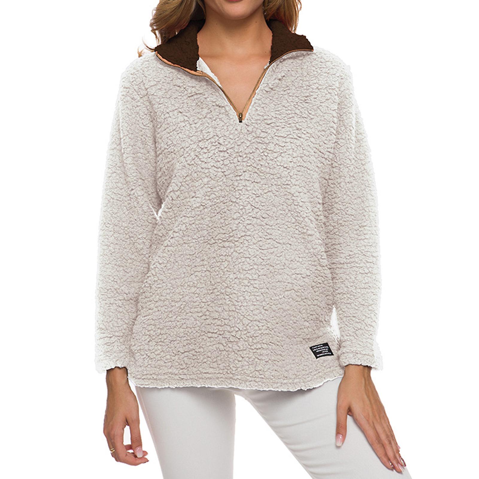 Womens Oversized Sweatshirt With Comfortable Warm Lambswool Design For Spring Winter Fall Outside Wear